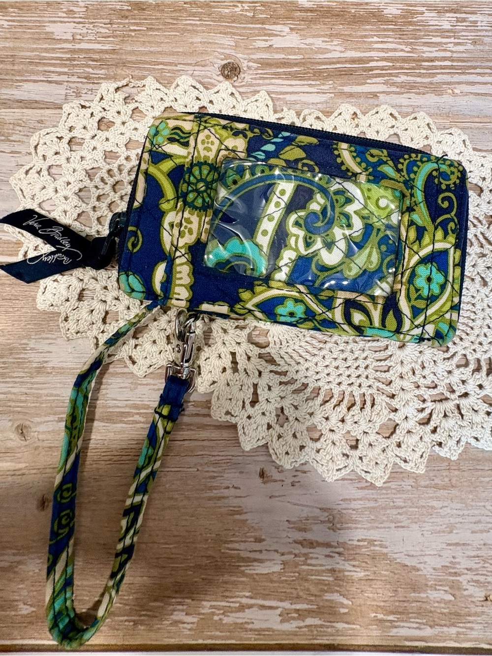 Vera Bradley “Rhythm and Blues”Zippered ID Wristlet (retired pattern)